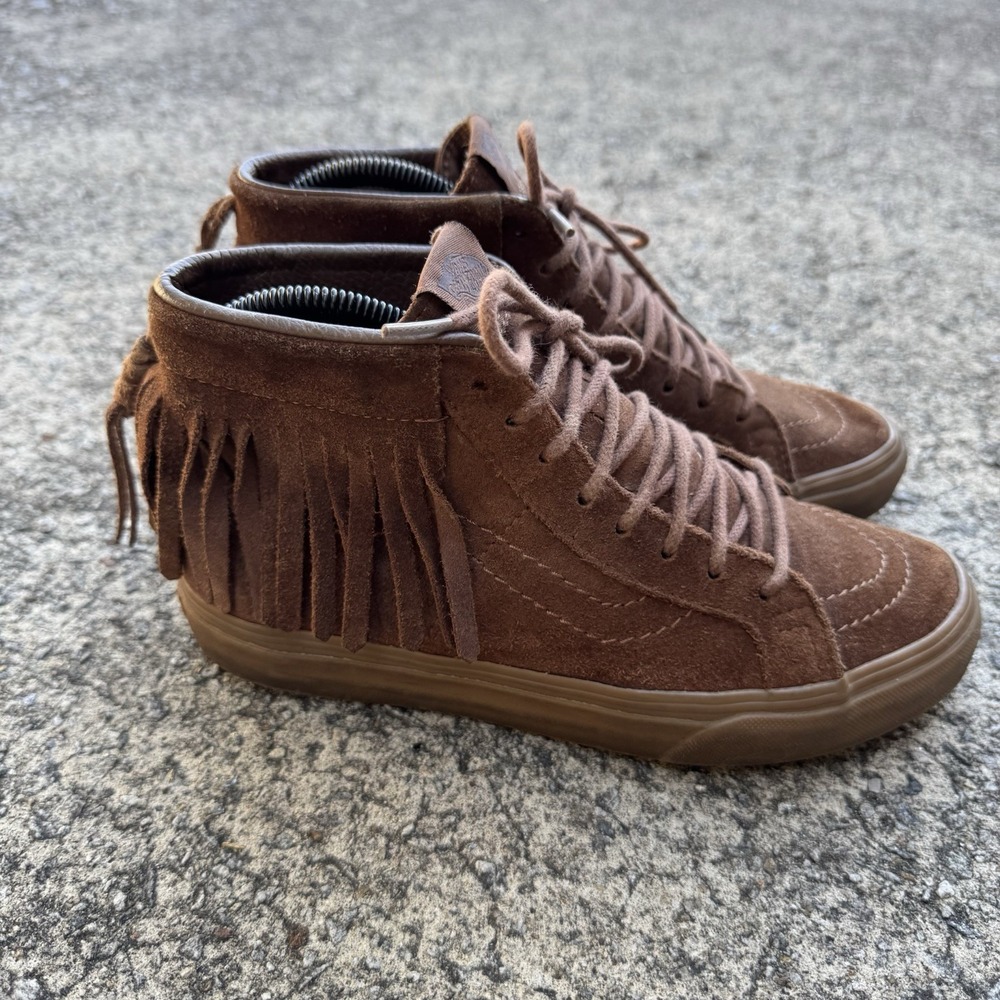 Vans Sk-8 Hi Moccasin Sneaker Women's Sz 7 (Mens 5.5) Brown Suede Fringe Sneaker - Picture 3 of 13